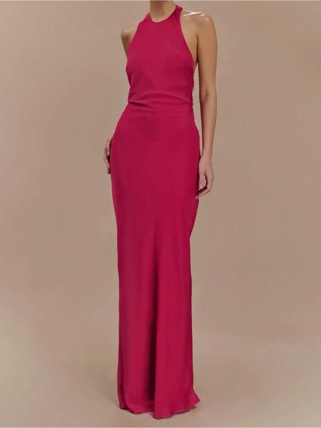 Meshki Pink Cherry Rinna Satin Halter Maxi Dress - Size Xs - New With Tags